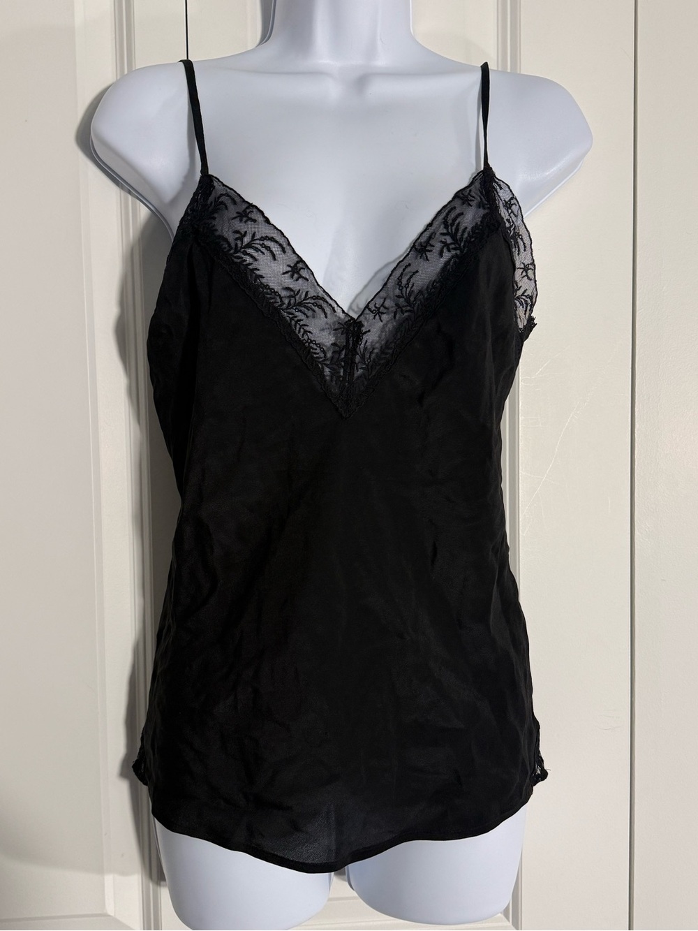 Kimchi Blue Black Lace-Trim Silk Slip Camisole